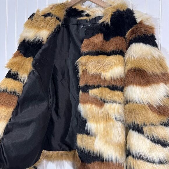 INC International Concepts Faux Fur Jacket XL Calico Striped Animal Print NWT - Picture 9 of 12